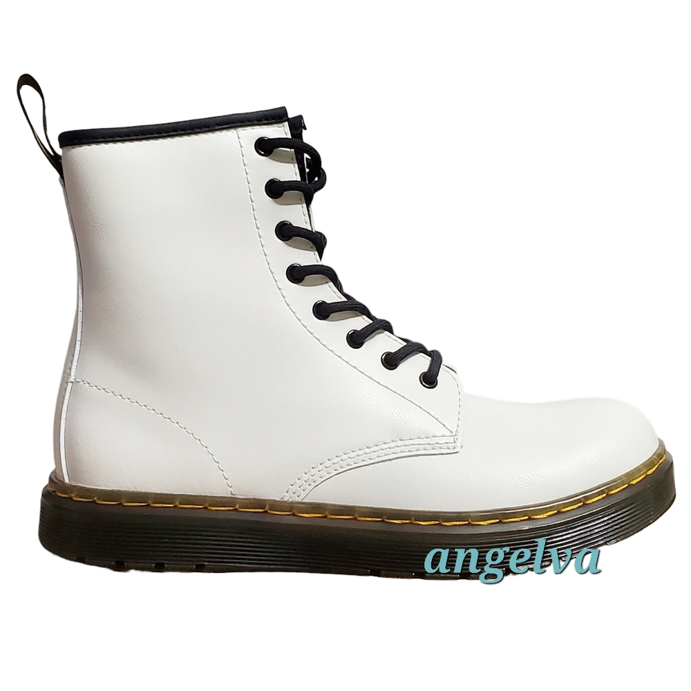 New Dr Martens Zavala Youth girls 6 womens 8 leather combat boots white lace up